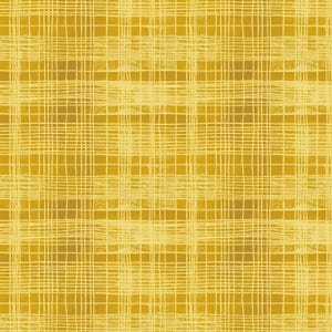 May include: A seamless pattern featuring a grid design with a hand-drawn aesthetic. The background is a warm, golden yellow, overlaid with a lighter, off-white grid pattern. The lines vary in thickness, creating a textured, artistic look.