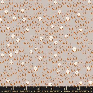 May include: A fabric with a repeating pattern of panda bear illustrations in white and rust-orange on a light gray background. The pandas are stylized and arranged in a scattered layout. The text "RUBY STAR SOCIETY" is at the bottom.