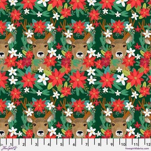 Cabane de Noël - festivités avec des rennes - par Mia Charro pour les tissus FreeSpirit - vendu par yard continu - en stock expédié aujourd'hui