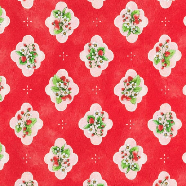 Strawberry Season - Strawberry Lattice - By Briar Hill Designs For Robert Kaufman Fabrics - Sold By Yard Cut Continuous - Ships Today