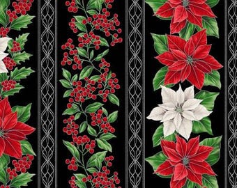 Metallic Blooming Holidays - Onyx Silver Stripe - By Hoffman Fabrics - Sold By The Yard - In Stock And Ships Today