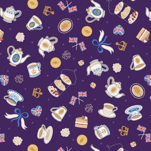 Coronation Day - Metallic Purple Tea Party - By Lewis And Irene - Sold By The Yard And Cut Continuous - In Stock And Ships Today