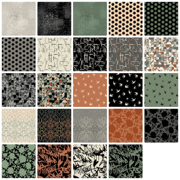 Verdigris - Fat Quarter 24pc/bundle - By Libs Elliot For Andover Fabrics - Sold By The Bundle - In Stock And Ships Today