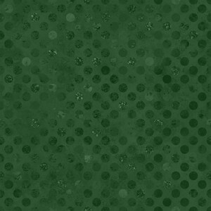May include: A dark forest green background featuring a repeating pattern of circular polka dots. The dots are arranged in a grid and display a subtle, textured, and slightly distressed appearance with varying shades of green throughout the design.