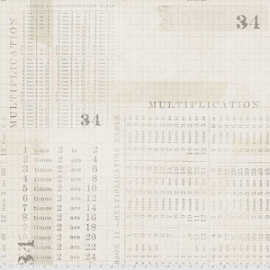 May include: A beige background features multiplication tables and the word "MULTIPLICATION" in a vintage style. The number "34" is prominently displayed. The design includes a grid pattern and various mathematical equations.