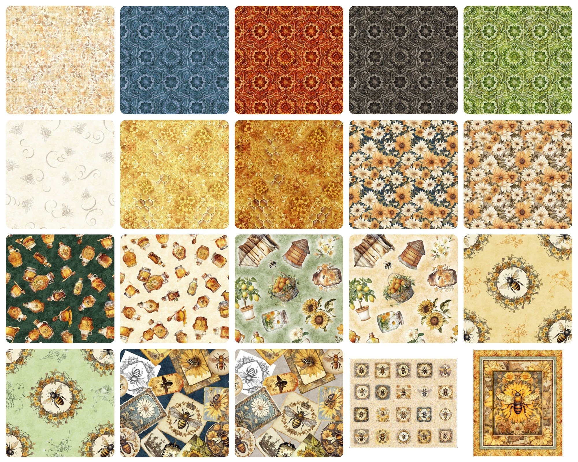 Queen Bee - Fat Quarter 20pc/bundle - By Morris Creative Group For QT Fabrics - Sold By The Bundle - In Stock And Ships Today