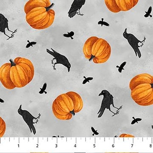 Spellbound - Crows And Pumpkins - By Deborah Edwards For Northcott Fabrics - Sold By The Continuous Yard - In Stock Ships Today