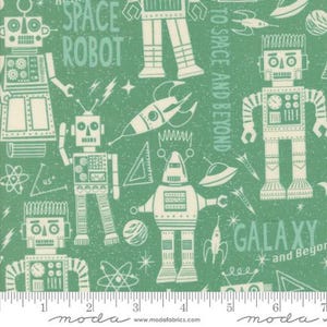 321 Blast Off - Neptune Space Robot - By Stacy Iest Hsu For Moda Fabrics - Sold By The Continuous Yard - In Stock And Ships Today