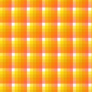 May include: A repeating pattern of orange, yellow, and white squares. The squares are arranged in a grid, creating a plaid or checkered design. The colors blend together, creating a warm and inviting visual.