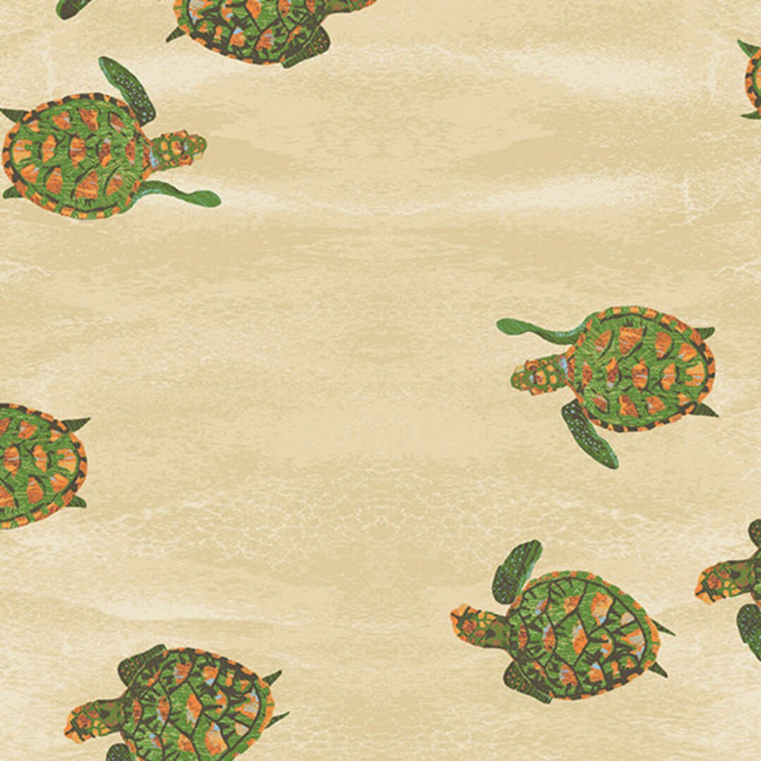 Reef Cream Baby Turtles by Two Can Art for Andover Fabrics Sold by the