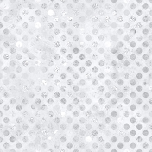 May include: A seamless pattern featuring a repeating grid of circular dots in varying shades of silver, gray, and white. The dots exhibit a distressed, textured appearance against a light, mottled background, creating a metallic effect.