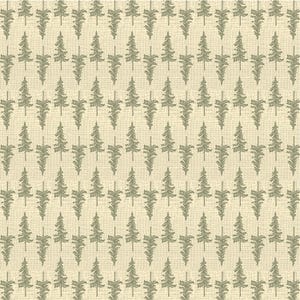 May include: A repeating pattern of stylized evergreen trees in a muted green color, set against a textured, off-white background. The trees are evenly spaced, creating a consistent, nature-inspired design.