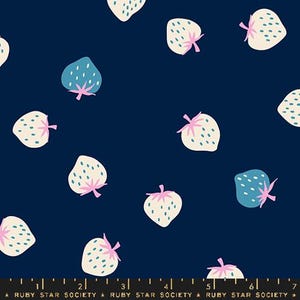 Strawberry - Navy Strawberry Toss - By Kimberly Kight For Ruby Star Society - Sold By The Continuous Yard - In Stock Ships Today