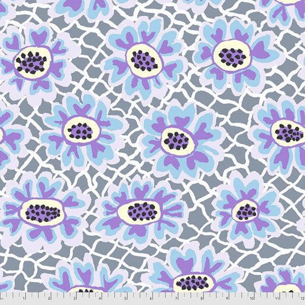 Kaffe Fassett Collective August 2021 - Grey Flower Net - By Brandon Mably For Free Spirit Fabrics - By The Continuous Yard - Ships Today