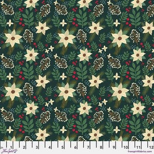 Cabane de Noël - Fleurs d'hiver - Par Mia Charro pour les tissus FreeSpirit - Vendu par yard continu - En stock expédié aujourd'hui