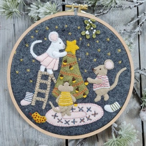 Christmas with the Mouse Family Felt Applique Hoop Kit - By Corinne Lapierre - Sold By The Kit - In Stock And Ships Today