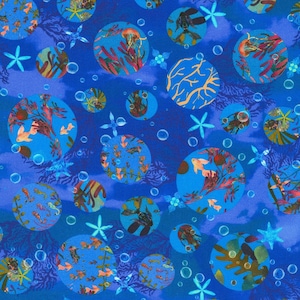 Oceanica - Blue Bubbles - Por Christiane Marques For Robert Kaufman Fabrics - Vendido pelo painel - Em estoque, enviado hoje