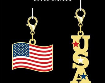 Cathe Holden Zipper Pulls 2ct - Flag USA - By Moda Fabrics - In Stock And Ships Today!