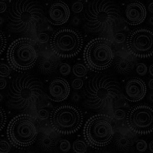 Pode incluir: Um padrão sem costura preto e branco com um design repetitivo de círculos estilizados. Os círculos são feitos de pequenos pontos e são dispostos em espiral.