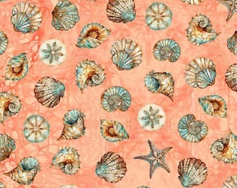 Atlantis - Salmon Shell Toss - By Morris Creative Group For QT Fabrics - Sold By Yard Cut Continuous - In Stock Ships Today