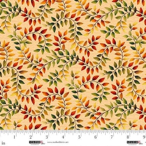 Autumn Fields - Light Pumpkin Vine Leaves - By Art Loft For Studio E Fabrics - Sold By The Continuous Yard - In Stock And Ships Today