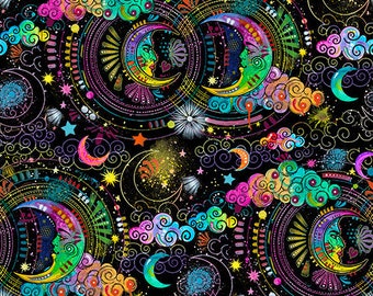 Stargazer - Darkside Of The Moon - By Dean Russo For 3 Wishes Fabric - Sold by the Yard and Cut Continuous - In Stock And Ships Today