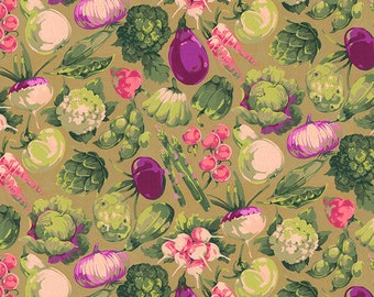 Garden - Gold Garden Veggies - By Martha Negley For Free Spirit Fabrics - Sold By The Yard And Cut Continuous - In Stock And Ships Today