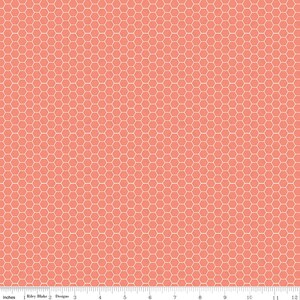 Tea With Bea - Coral Honeycomb - By Katherine Lenius For Riley Blake Designs - Sold by the Yard, Cut Continuous - In Stock, Ships Today