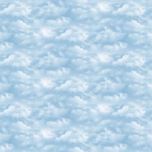 May include: A seamless pattern of fluffy white clouds against a light blue sky. The clouds are densely packed, creating a soft, textured appearance. The overall effect is a calming, airy design, suitable for various applications.