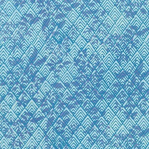 May include: A repeating pattern of blue and light blue geometric shapes. The design features a series of chevron-like patterns arranged in a grid, with a faded, textured overlay in a darker blue hue. The overall effect is a textured, abstract design.