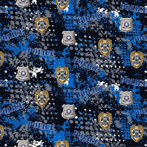 Military Prints - Police Badges - Black - By Sykel Enterprises - Sold by the Yard - In Stock and Ships Today
