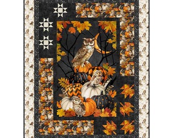 Kit de colcha Night Owl - 52" x 67" con estampado otoñal - De Northcott Fabrics - Se vende por kit - En stock y se envía hoy mismo