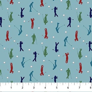 Hole In One - Türkisfarbene Golfer - Von Racquel Martindale für Northcott Fabrics - Verkauft lose Lagerware - Auf Lager und wird heute versandt