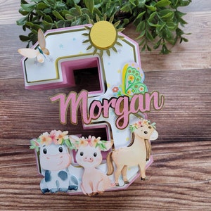 Girls Pettting Zoo Birthday Decorations | Petting Zoo 3D Number | Petting Zoo Birthday Banner | Farm Animals with Flowers