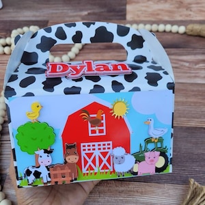 Farm Party Favor Box | Cow Print Gable Box | Pink Farm Favor | Red Farm Favors | Cow Favors Boxes | Old McDonald | Barn Animals | Farm Party