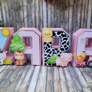 Pink Farm Birthday Decorations | 3D Paper Letters (No Wood) | Cute Farm Animals | Girl Farm Party | Farm Decor | Girl Farm birthday Decor