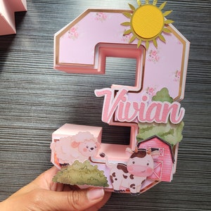 Pink Farm Birthday Decorations | 3D Paper Numbers (No Wood) | 3D Number |Cute Farm Animals |Farm Party | Farm Decor | Girl Farm birthday