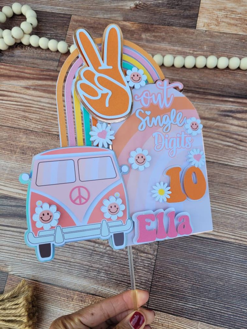 Peace Out Single Digits Cake Topper Groovy Cake Topper Out Etsy