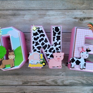 Pink Farm Party Decortions | Farm 3D Letters | Paper Letters (No Wood)| Farm Party Decor | Pink Barn Animals | Farm Party Decor | ONE Party