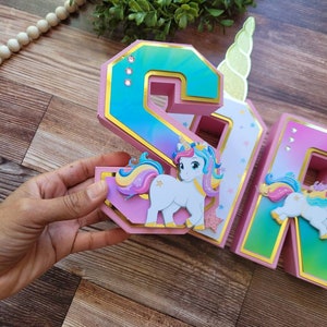 Unicorn 3D Letters | Paper Letters ( No Wood) | Rainbow Unicorn Decor | Unicorn Custom Names | Unicorn Party