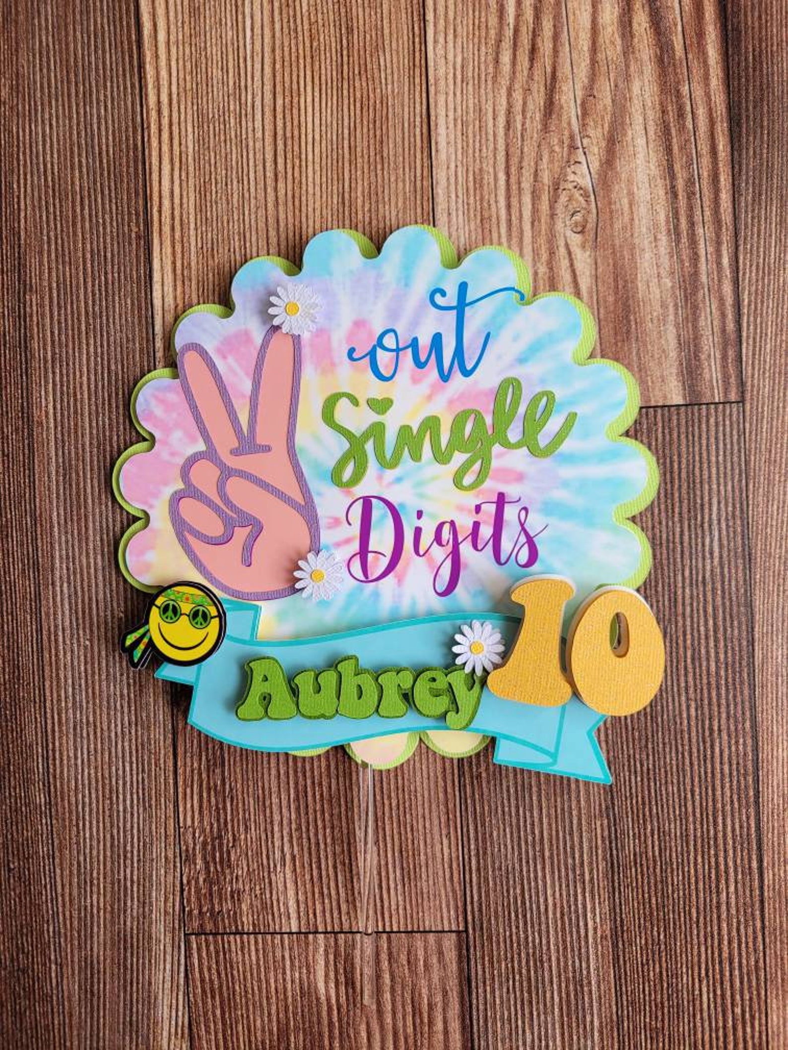 Peace Out Single Digits Cake Topper Tie Dye Birthday Party Etsy