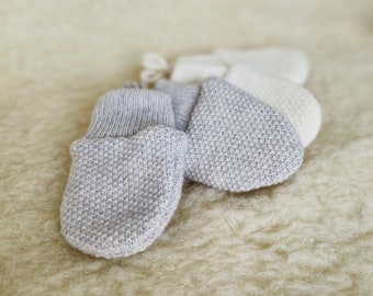 Gray Knitted Merino Mittens for Baby - Two Layer Merino Wool Gloves - Natural Warm Baby Mittens - Winter Gloves - Gray Woll Baby Mittens