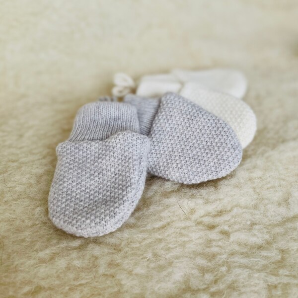 Gray Knitted Merino Mittens for Baby - Two Layer Merino Wool Gloves - Natural Warm Baby Mittens - Winter Gloves - Gray Woll Baby Mittens