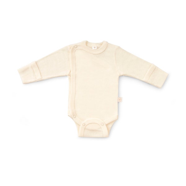 Merino Wool Bodysuit with Mittens - Body for Newborn - Soft Quality Long Sleeved Bodysuit