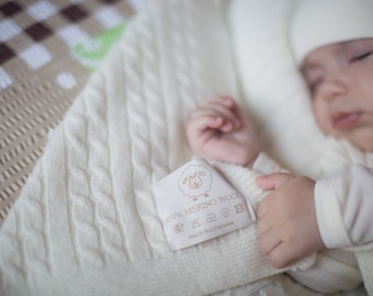 Gestrickte Babydecke aus Merinowolle - Beste Decke für Neugeborene - Hochwertige Wolldecke aus Merinowolle - Baby-Dusche-Geschenk - Naturwolle-Decke