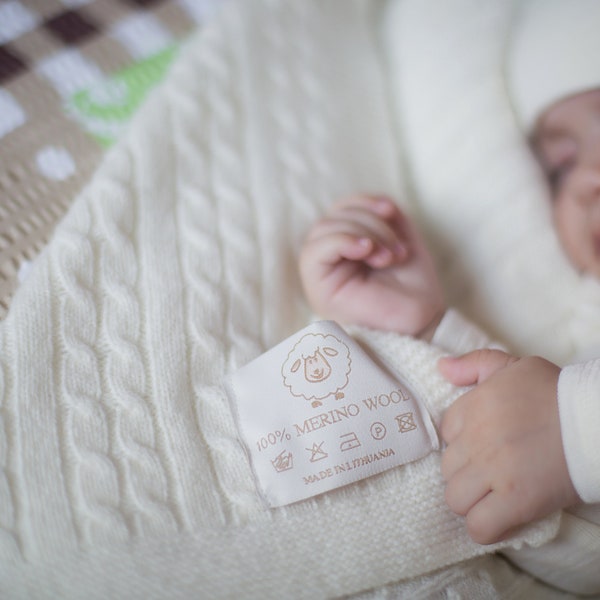 Gestrickte Babydecke aus Merinowolle - Beste Decke für Neugeborene - Hochwertige Wolldecke aus Merinowolle - Baby-Dusche-Geschenk - Naturwolle-Decke