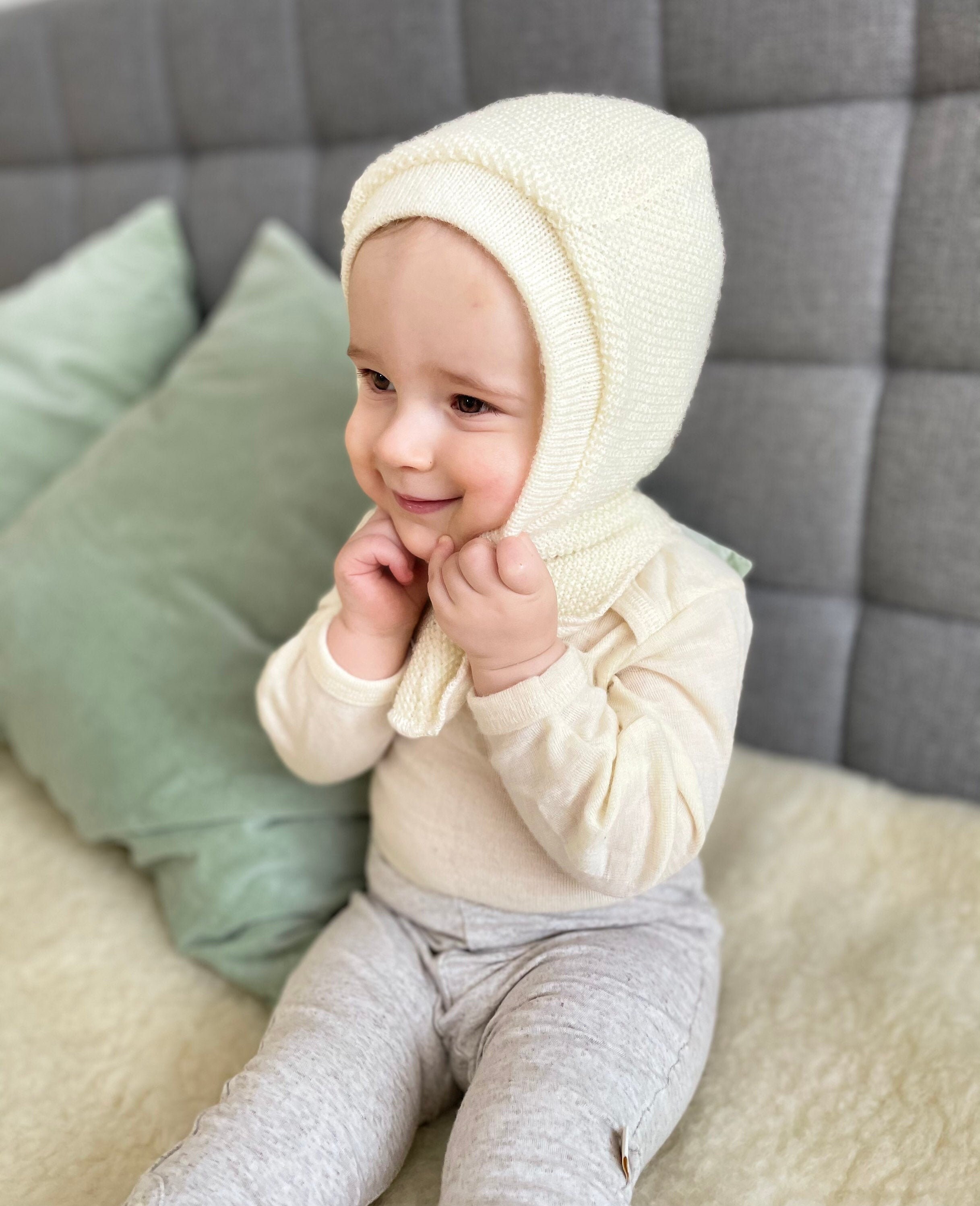 Warm Knitted Merino Baby Cap Wool Hat With Neckwarmer Etsy UK