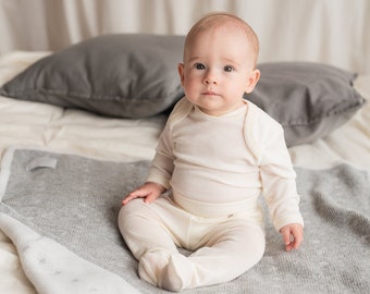 Bodysuit sottile in lana merino per bambino - Costume intero neonato - Body per bambini di qualità morbida in lana - Body naturale