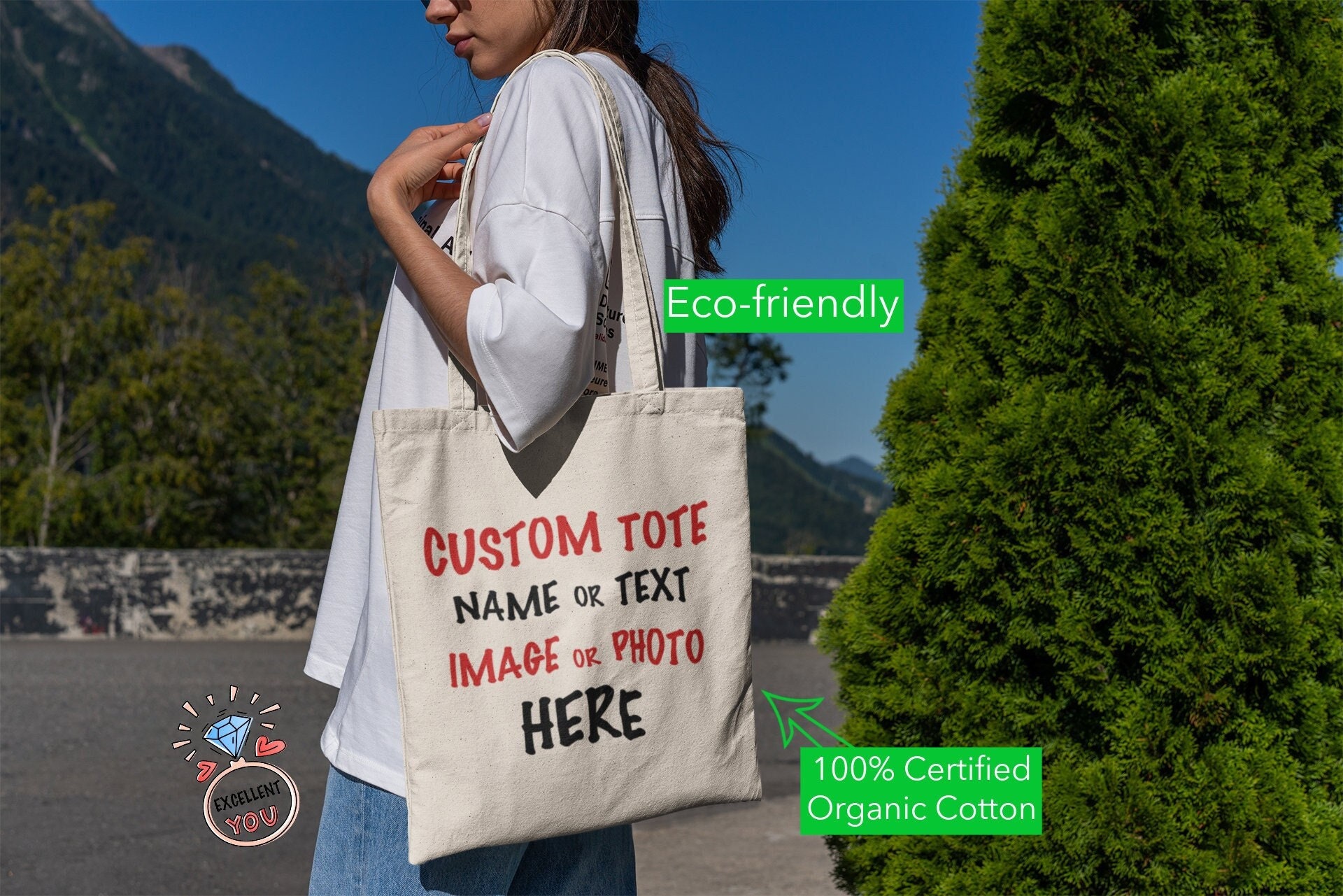 Custom Printed Organic Canvas Tote Bags, Personalized Totes in