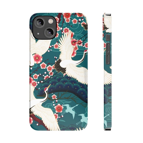 Korean phone case Floral motives and Cranes Slim Phone Cases For iPhone and Samsung iPhone 14 13 12 11 6 7 8 X Xs Xr Pro Max Plus Mini